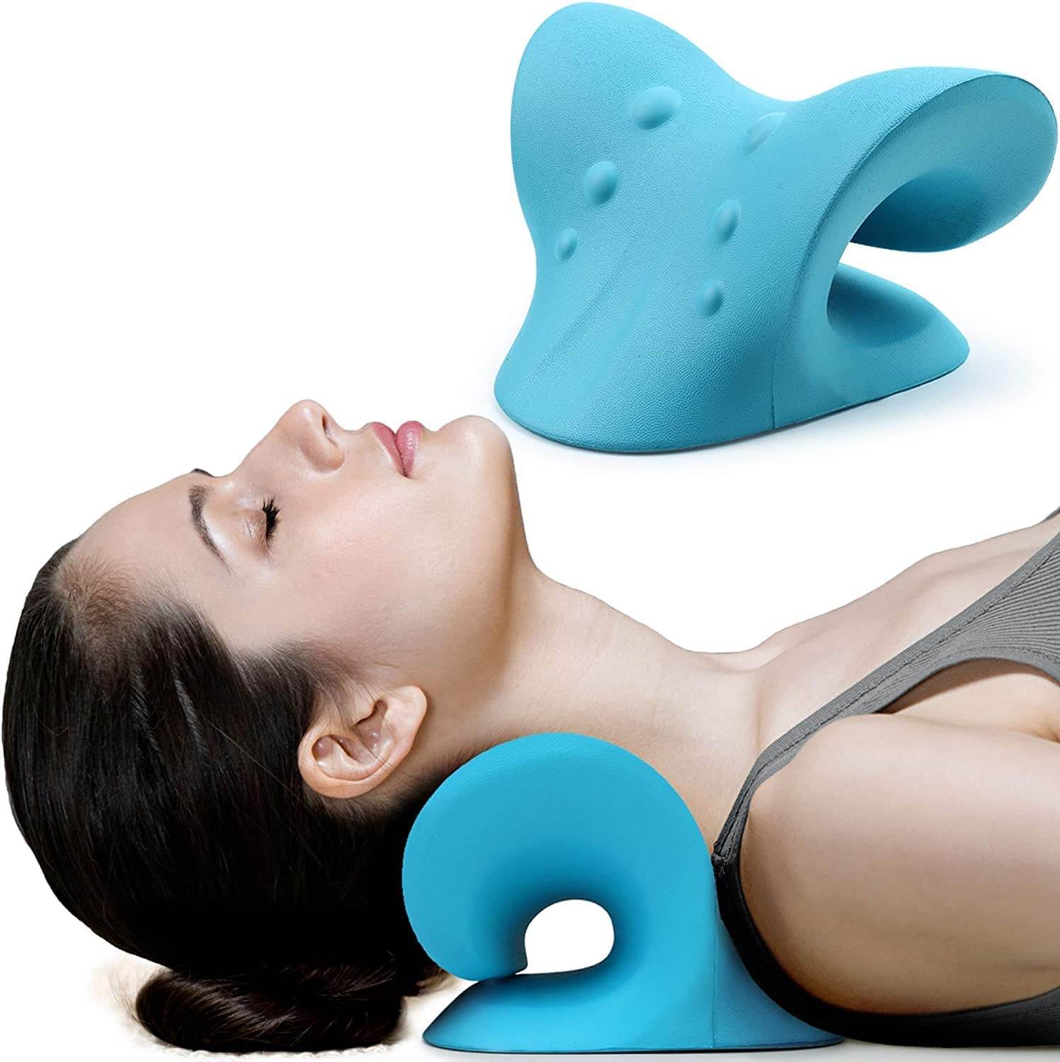 Cervical Pillow for Neck and Shoulder Pain Relief for Muscle Relax, Silicone Cervical Spine Alignment Acupressure Chiropractic Pillow - Blue - Guleel