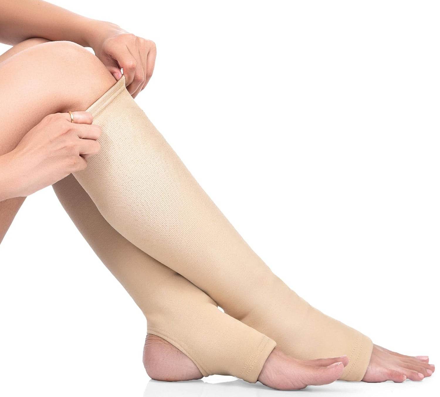 Varicose Veins Compression Stockings (Below Knee), Open Toe knee length Sleeves for Swelling, Edema, Sore & Aching Legs, Pain Relief & Post Pregnancy, for Men & Women (Size - XL, 1 Pair) - Cream - Guleel