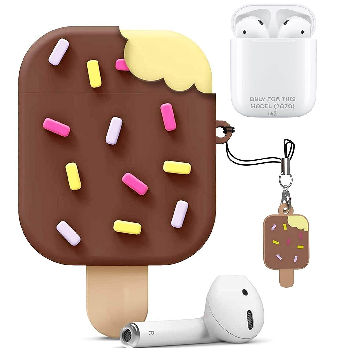 Airpod's 2 Cute Cartoon Silicone Apple Airpod's Case Cover ( Airpods Not Included ) Brown Icecream - Guleel