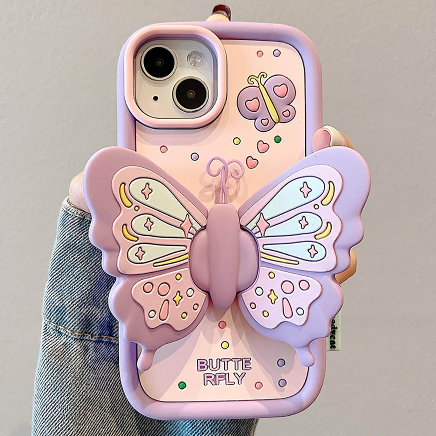 Cute Soft Silicone 3D Butterfly Wings Kickstand Case - Purple - Guleel