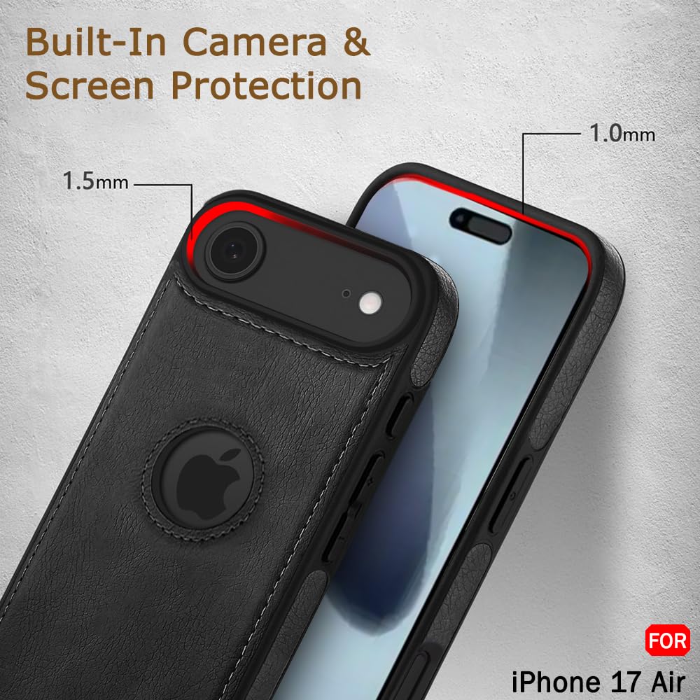 iPhone 17 Air Premium Leather Logo Cut Back Cover -Black
