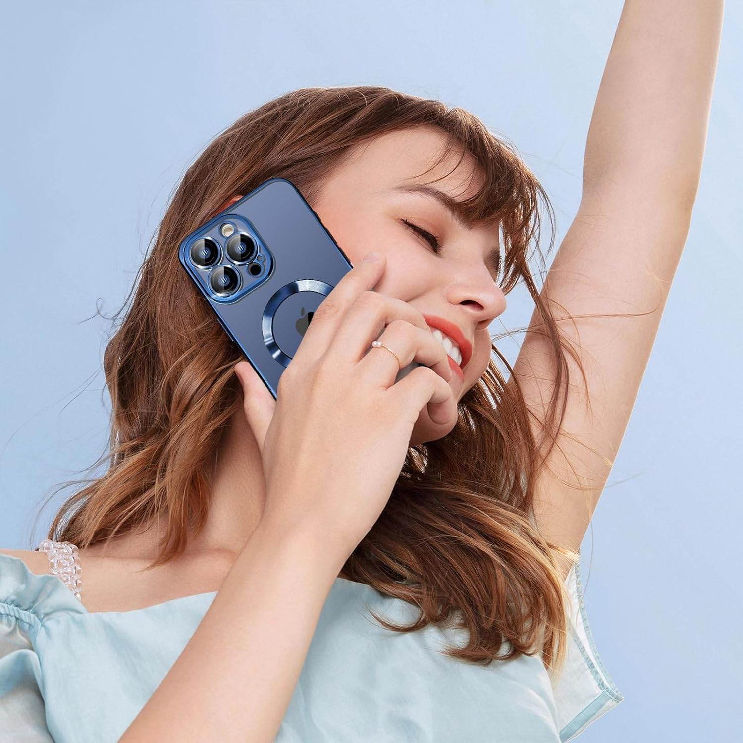 iPhone 15 Pro Max Premium Transparent Silicon Back Case Cover - Blue - Guleel