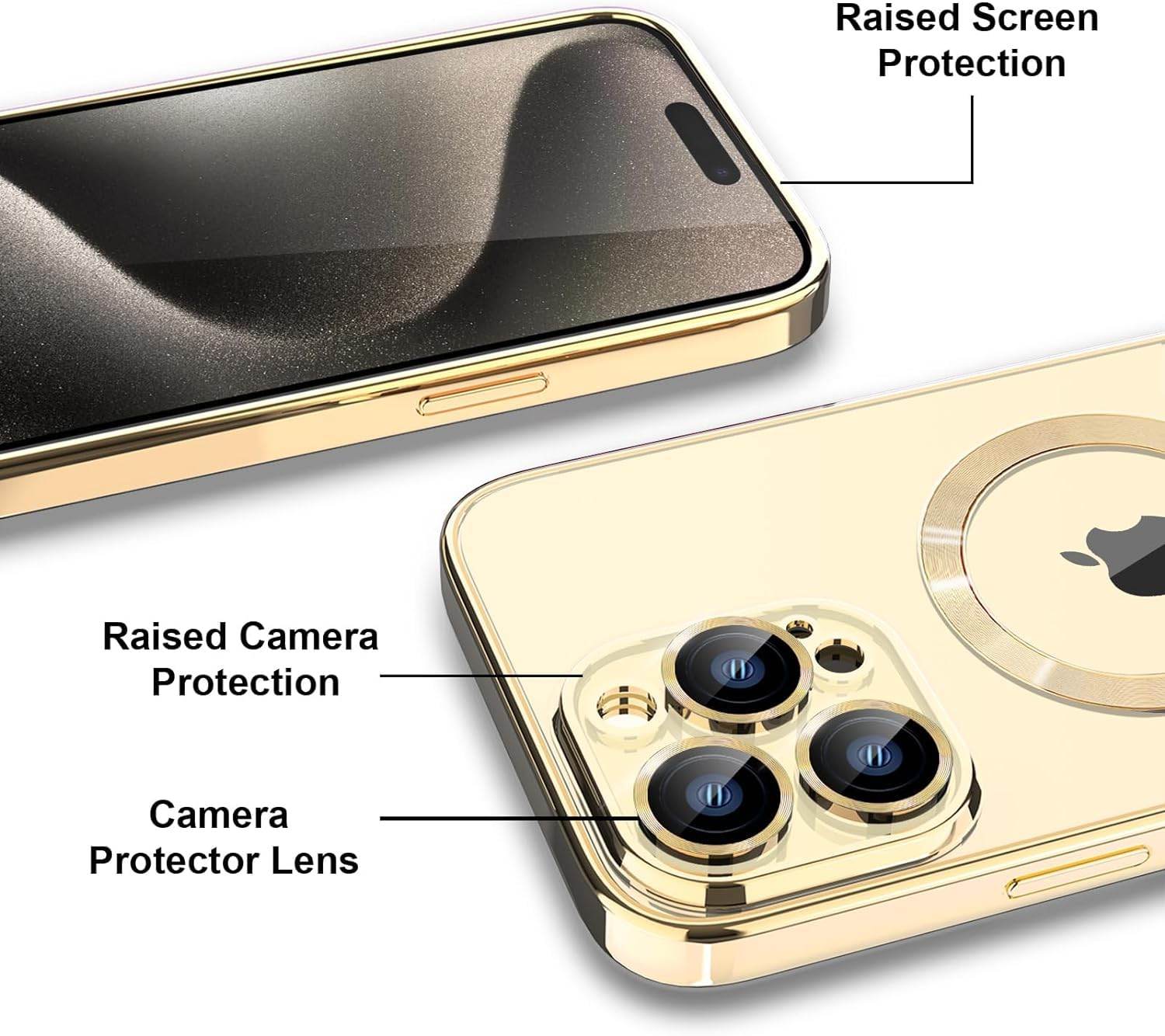 iPhone 15 Pro Max Premium Transparent Silicon Back Case Cover - Gold - Guleel