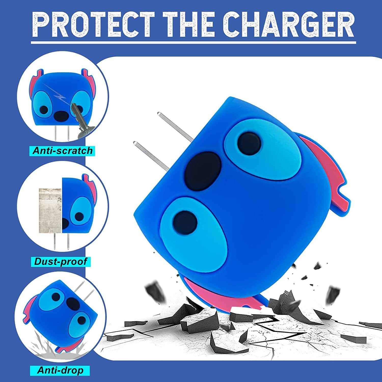 Silicone Cartoon iPhone Charger Case Cover for 18-20W Chargers - Multicolor( With Wire Cover ) - Guleel