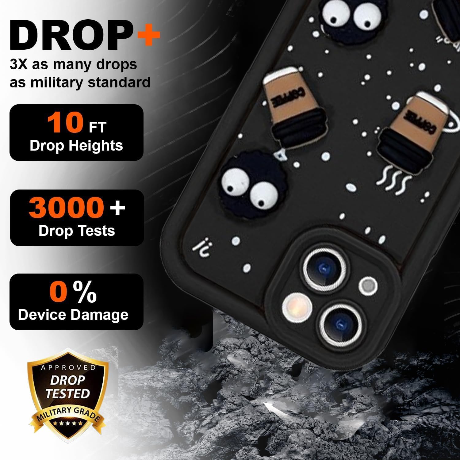 Cute Coffee Silicone Cartoon Back Case Cover - Black