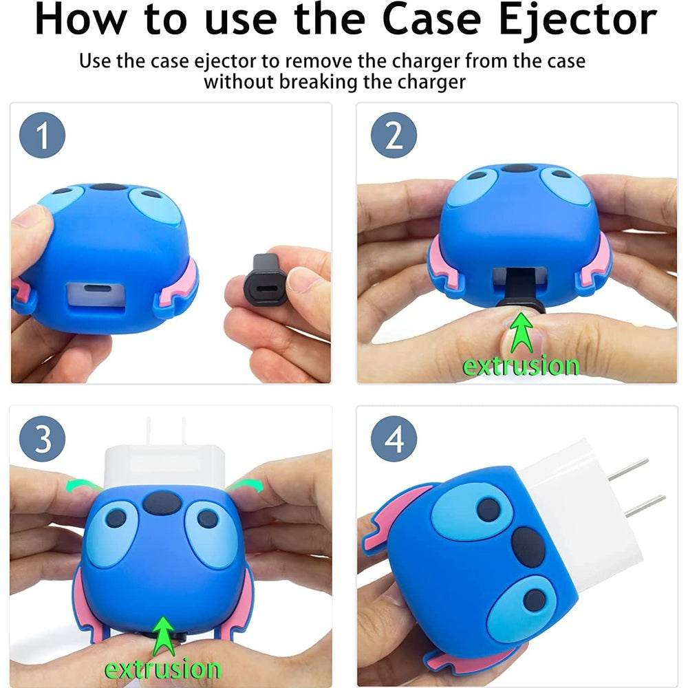 Silicone Cartoon iPhone Charger Case Cover for 18-20W Chargers - Blue( With Wire Cover ) - Guleel