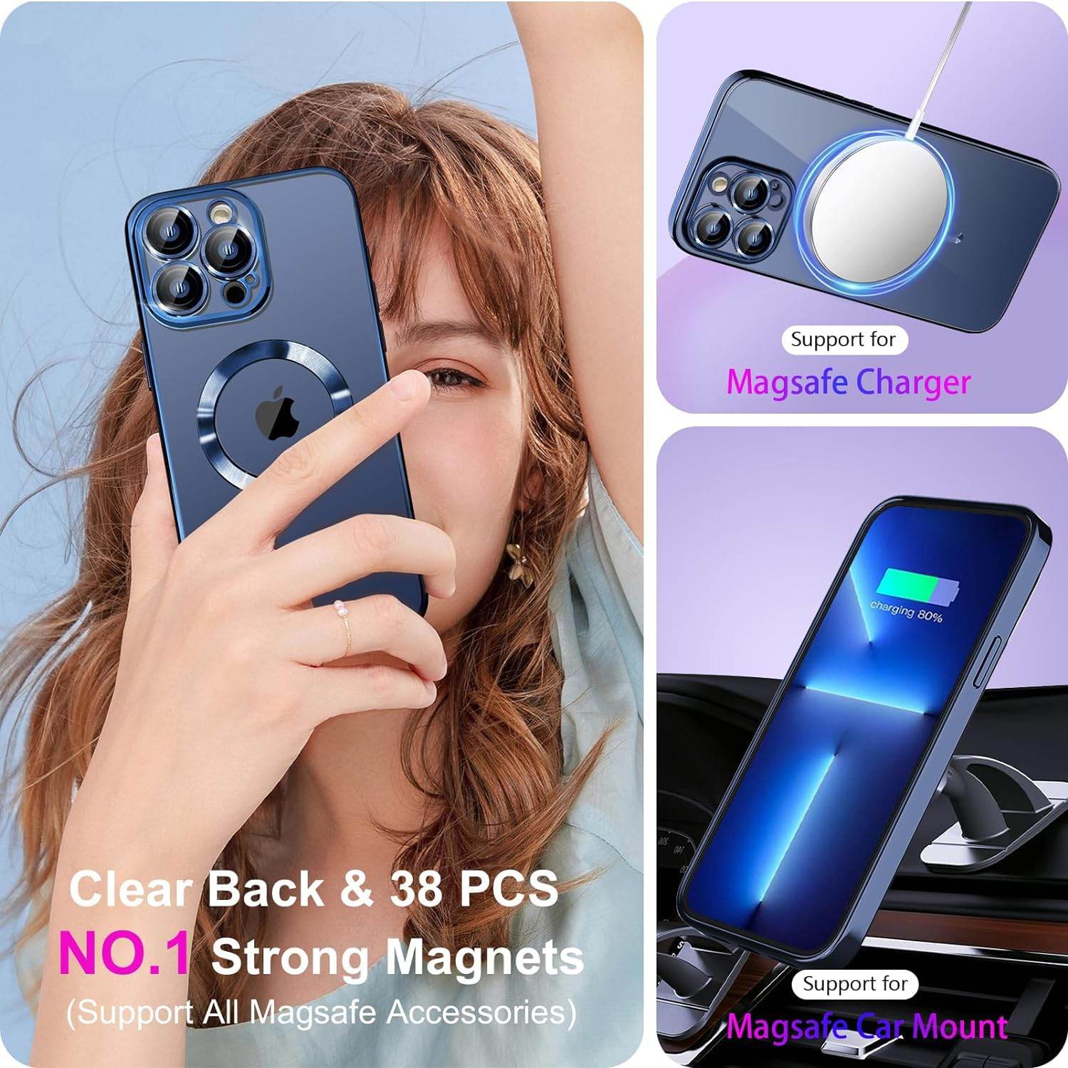 iPhone 15 Pro Max Premium Transparent Silicon Back Case Cover - Blue - Guleel