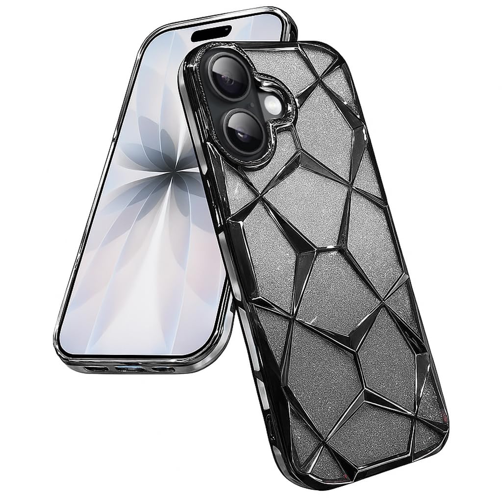 iPhone 17 Gradient Glitter Electroplated 3D Cube, Diamond Back Cover - Black