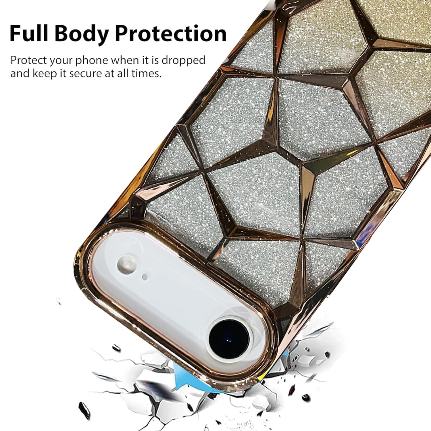 iPhone 17 Air Gradient Glitter Electroplated 3D Cube, Diamond Back Cover - Gold