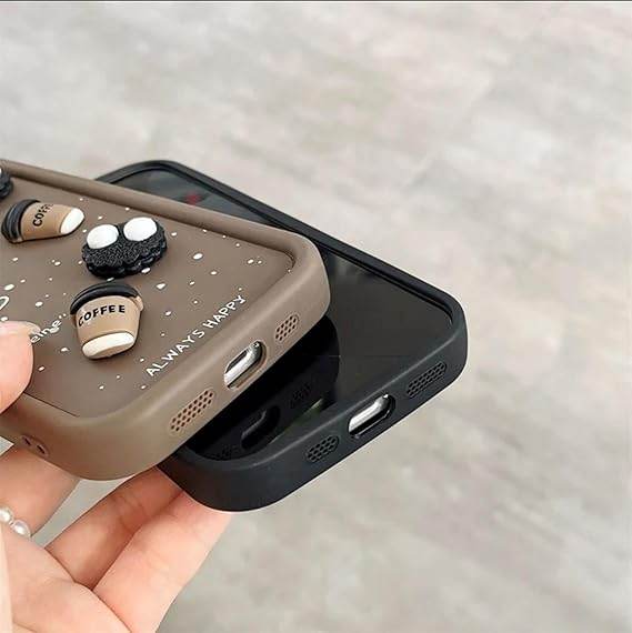 iPhone 15 Pro Max Cute Coffee Silicone Cartoon Back Case Cover - Black - Guleel