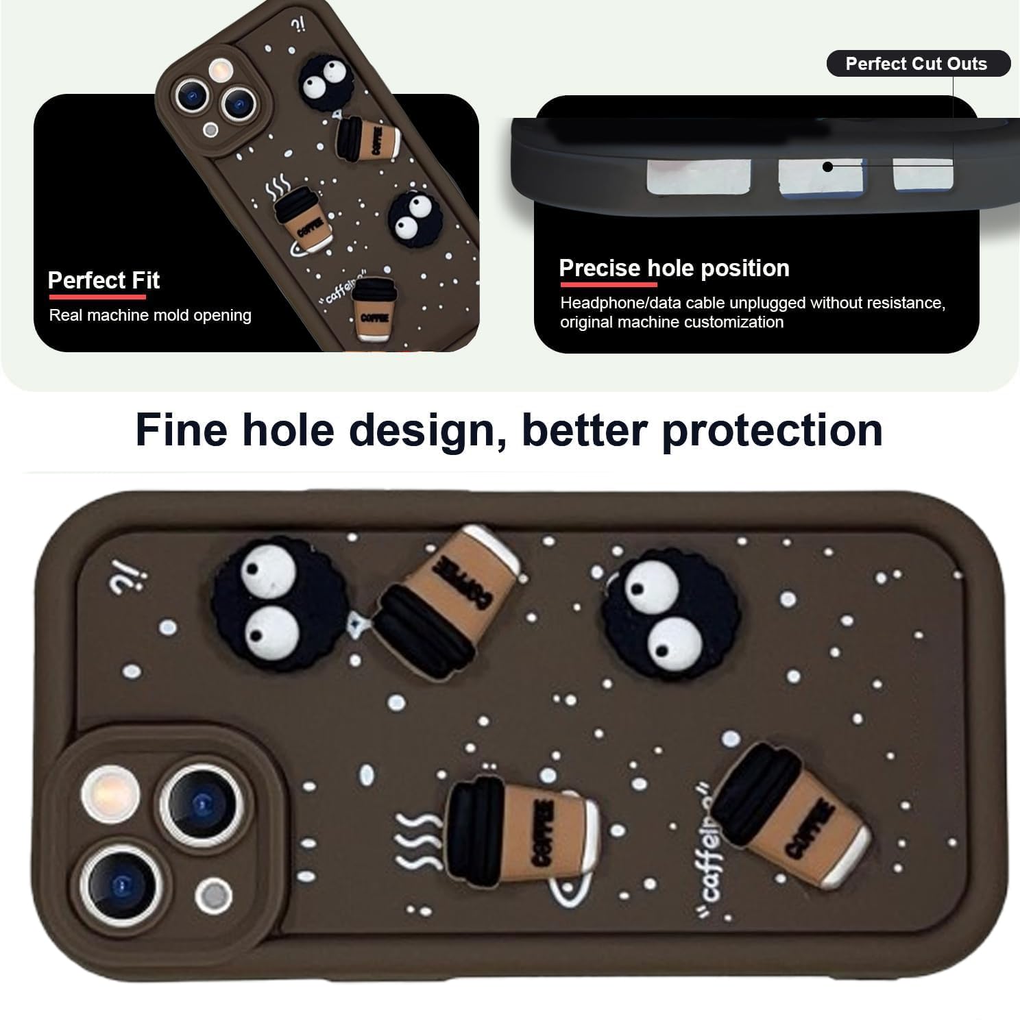 Cute Coffee Silicone Cartoon Back Case Cover - Brown