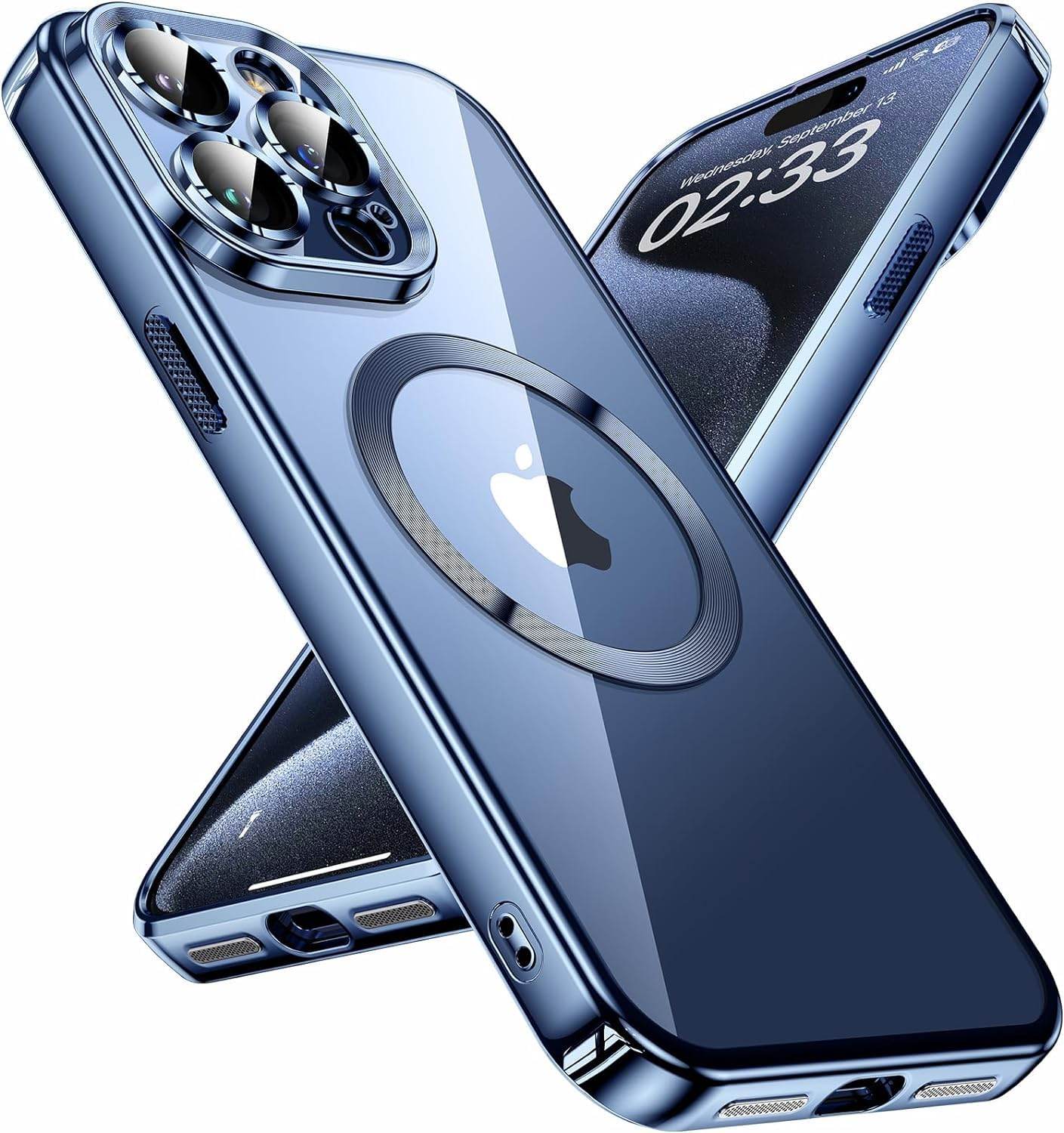 iPhone 15 Pro Max Premium Transparent Silicon Back Case Cover - Blue - Guleel