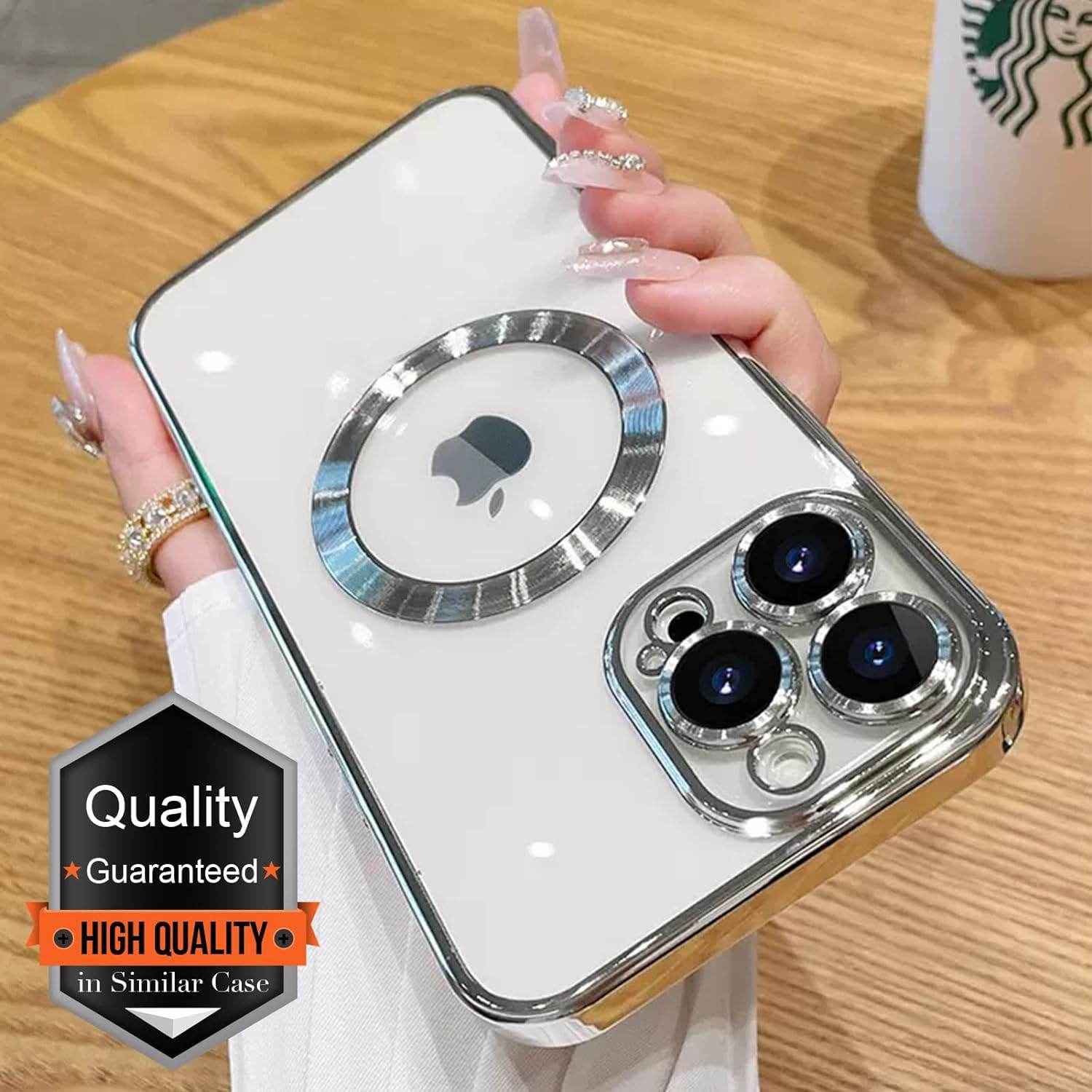 iPhone 15 Pro Max Premium Transparent Silicon Back Case Cover - Silver - Guleel