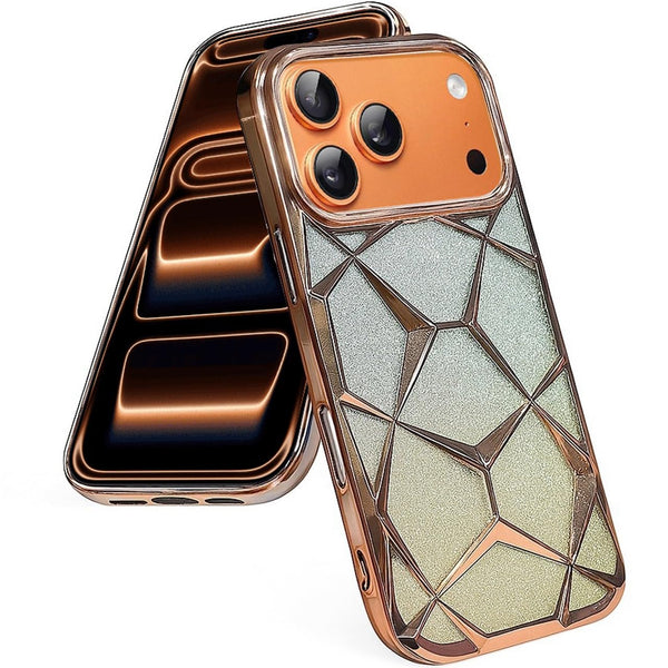 Gradient Glitter Electroplated 3D Cube, Diamond Back Cover - Gold
