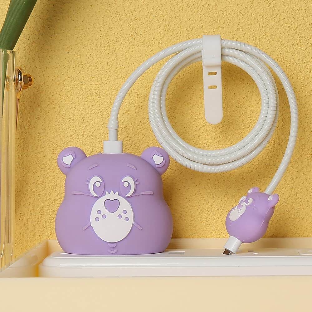 Samsung Cartoon Charger Case Cover for 25W Chargers - Purple Bear (With Wire Cover) - Guleel