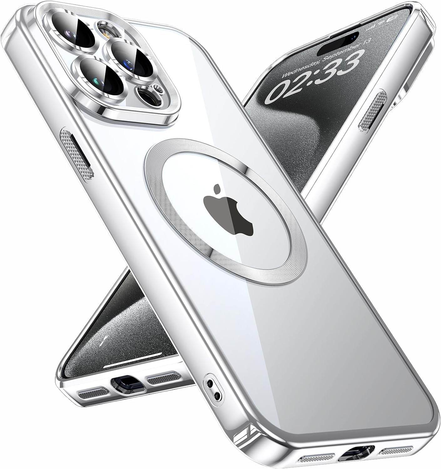 iPhone 15 Pro Max Premium Transparent Silicon Back Case Cover - Silver - Guleel