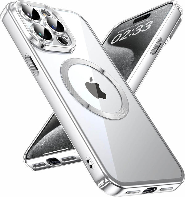 iPhone 15 Pro Max Premium Transparent Silicon Back Case Cover - Silver - Guleel