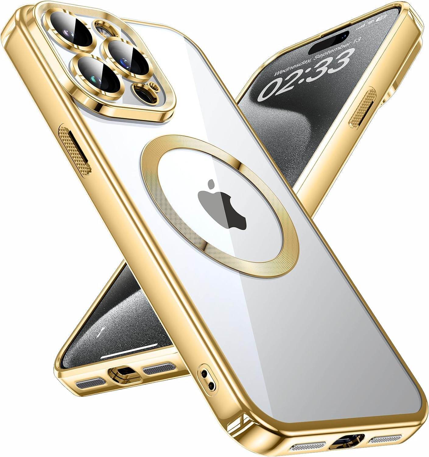 iPhone 15 Pro Max Premium Transparent Silicon Back Case Cover - Gold - Guleel