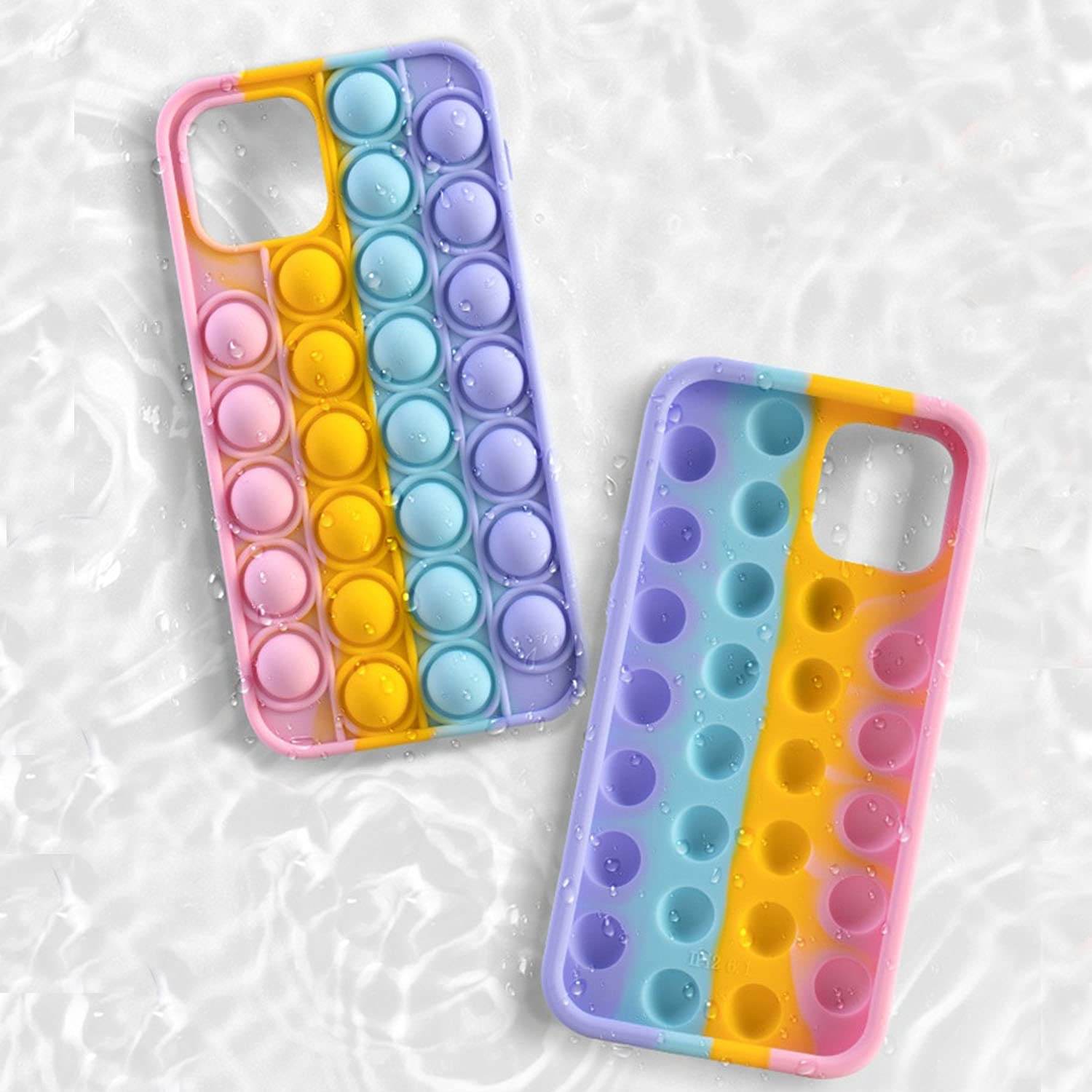 iPhone 12 Pro Max Push Pop It Rainbow Bubble Stylish Protective Soft Silicone Case - Pink - Guleel