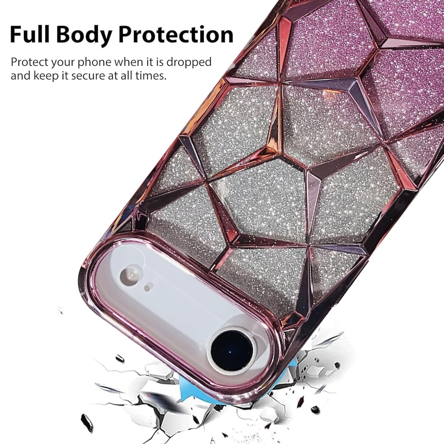 iPhone 17 Air Gradient Glitter Electroplated 3D Cube, Diamond Back Cover - Pink