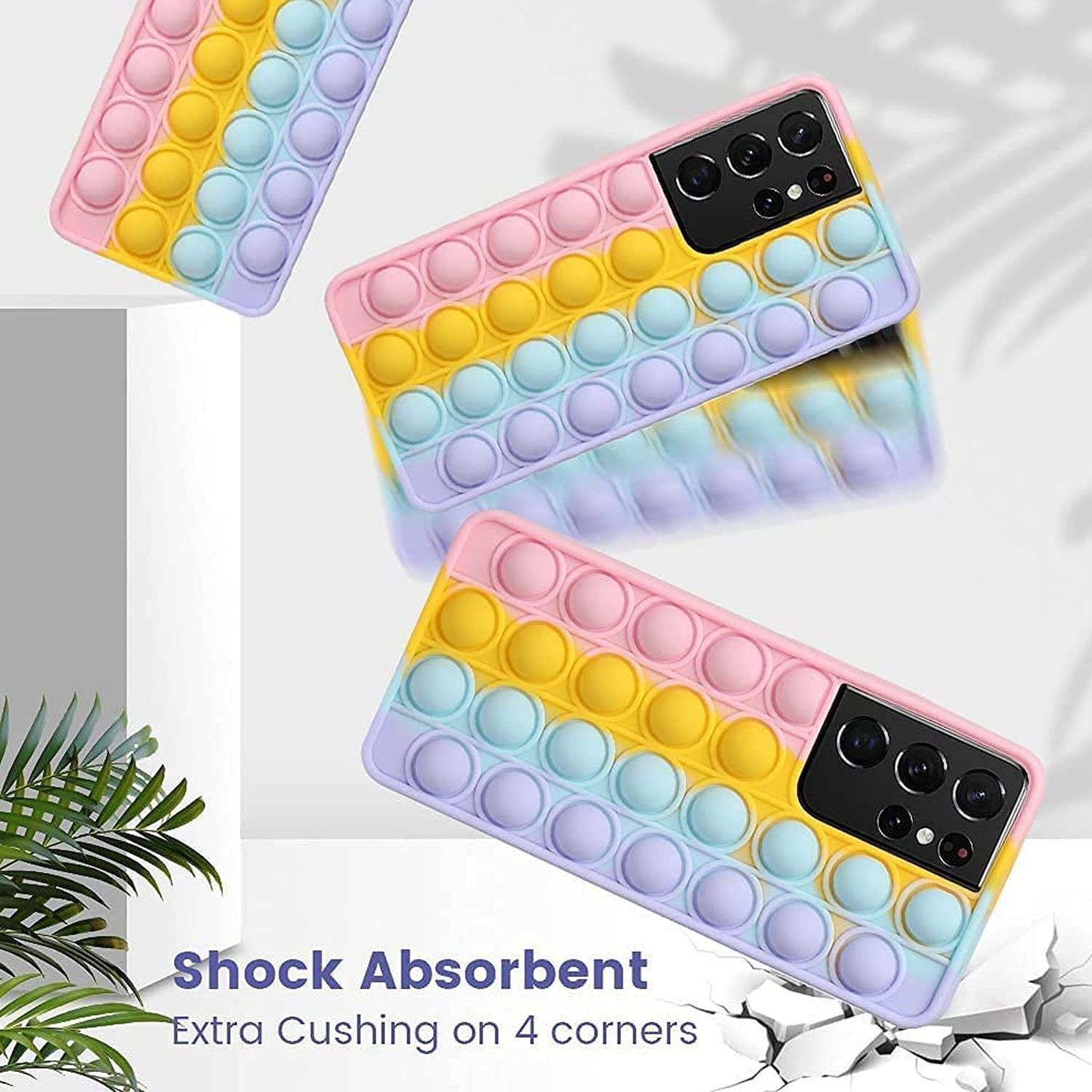 iPhone 12 Pro Max Push Pop It Rainbow Bubble Stylish Protective Soft Silicone Case - Pink - Guleel