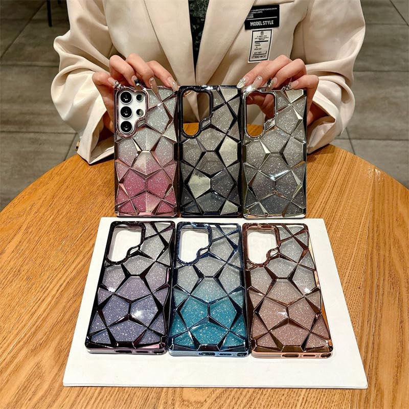 Gradient Glitter Electroplated 3D Cube Diamond Back Cover - Purple