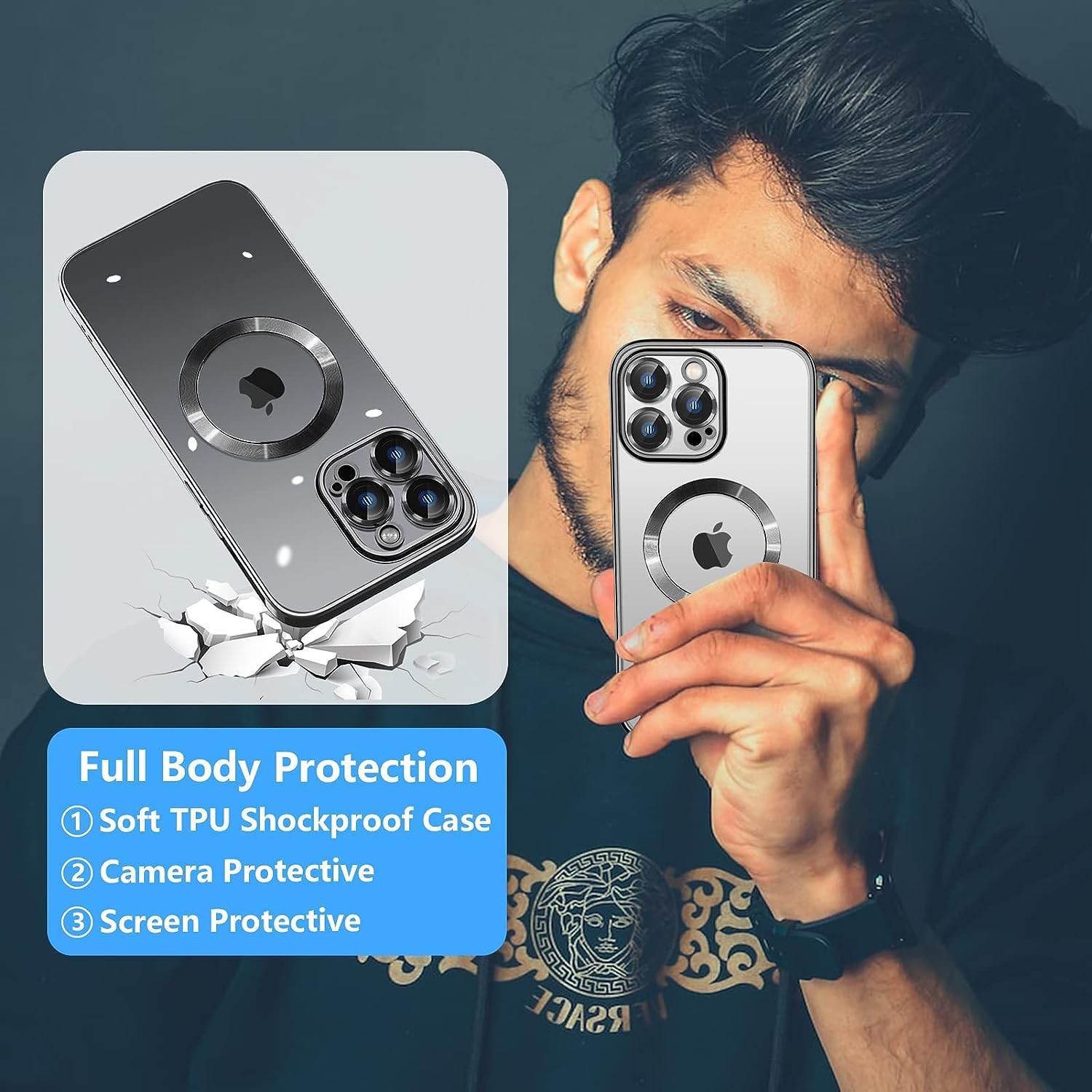 iPhone 15 Pro Max Premium Transparent Silicon Back Case Cover - Black - Guleel