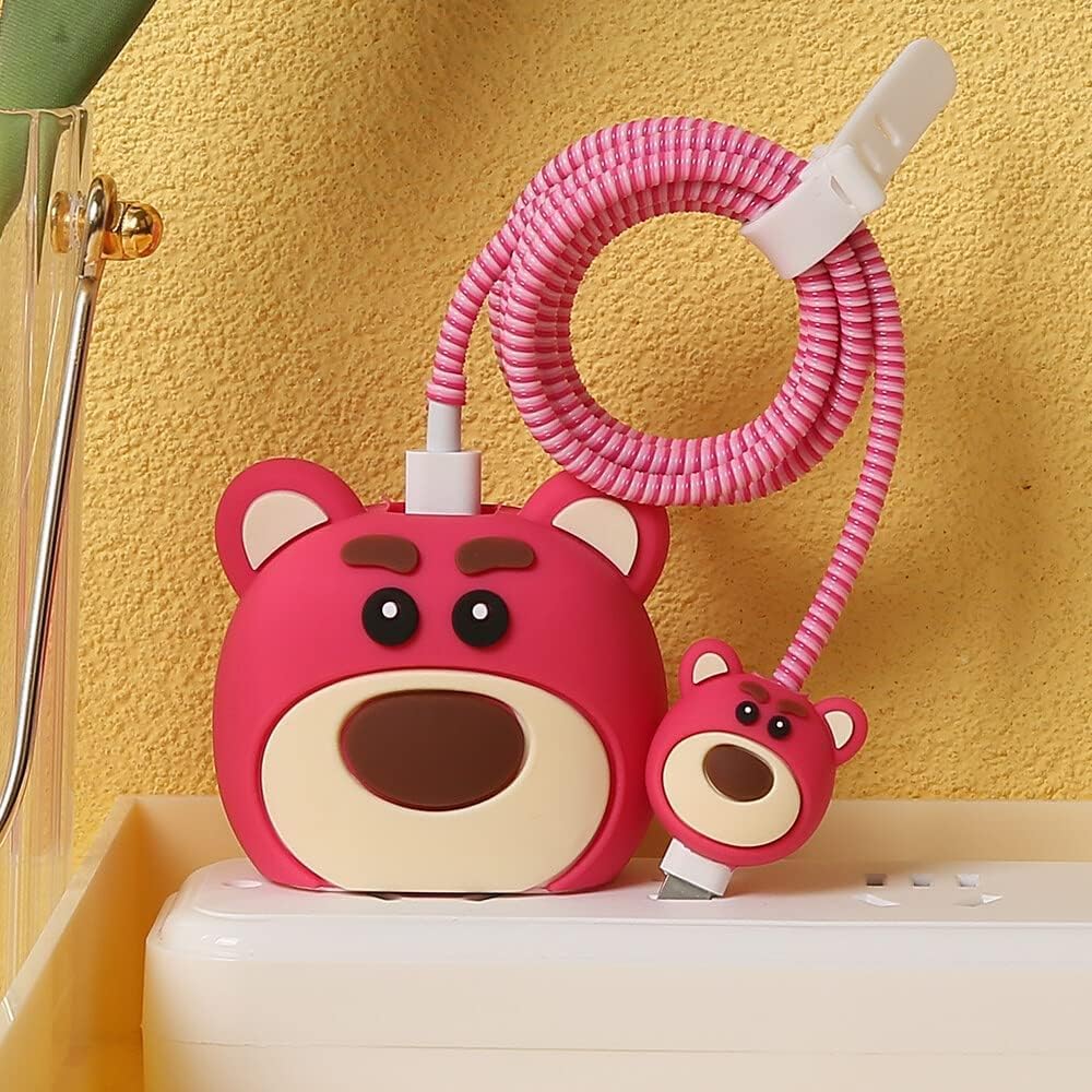 Samsung Cartoon Charger Case Cover for 25W Chargers- Pink Bear ( With Wire Cover )