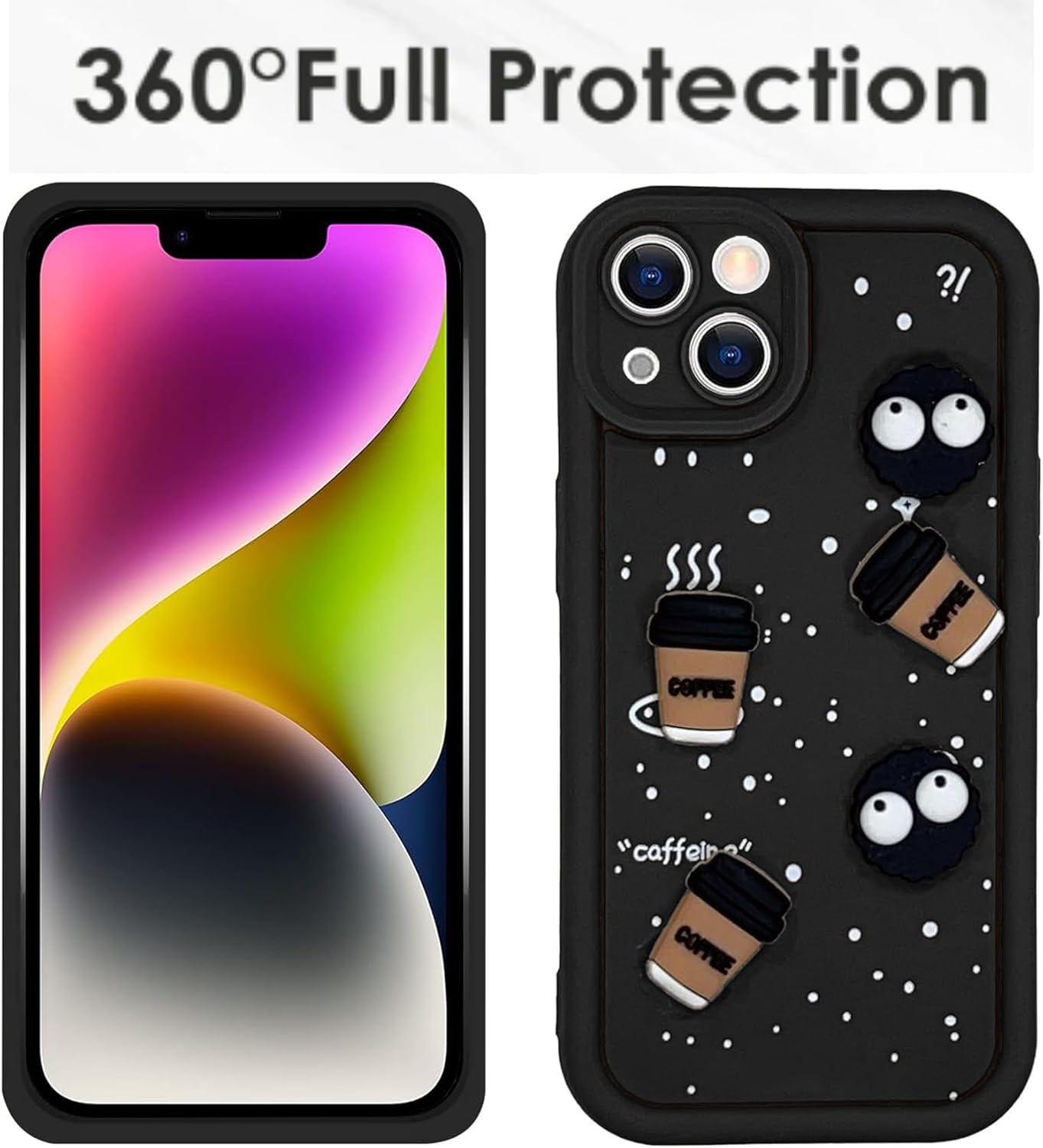 Cute Coffee Silicone Cartoon Back Case Cover - Black