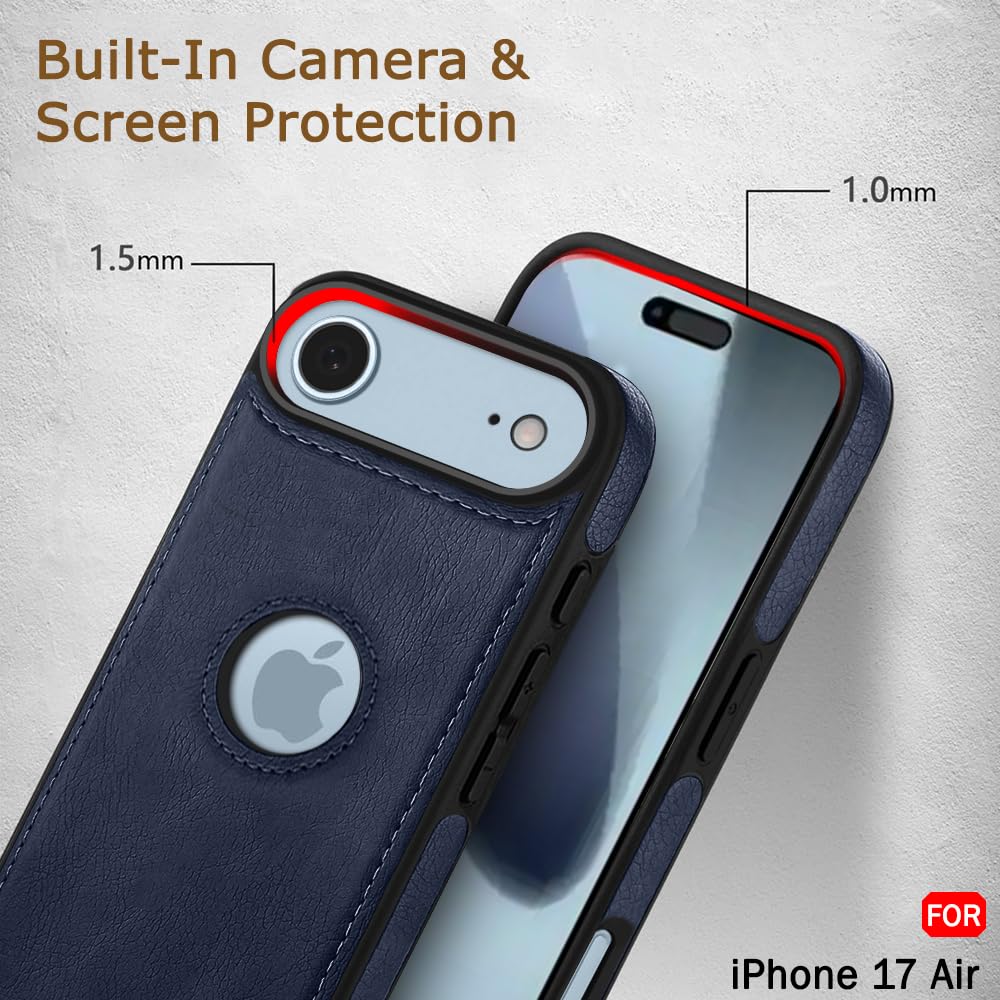 iPhone 17 Air Premium Leather Logo Cut Back Cover -Blue