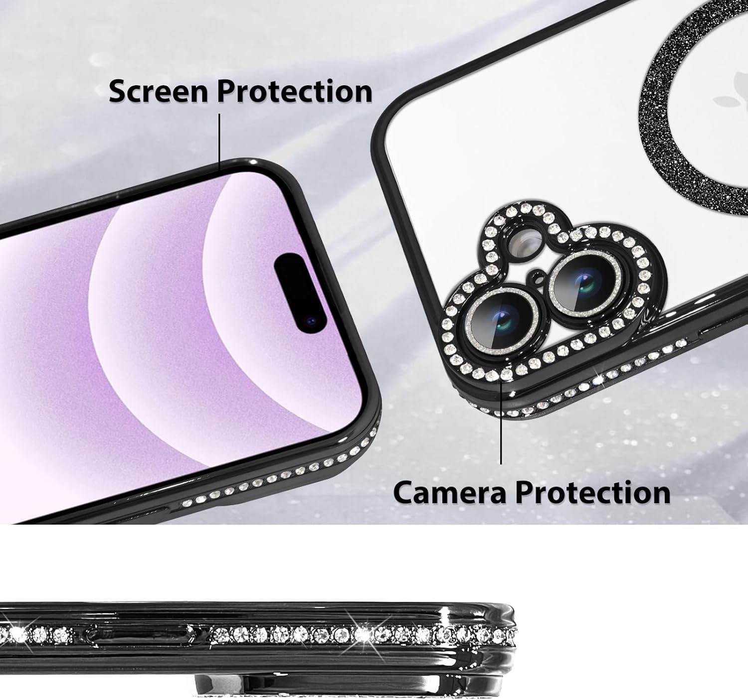 iPhone 16 Glitter Transparent Diamond Wireless Charging Magnetic MagSafe Case - Silver - Guleel