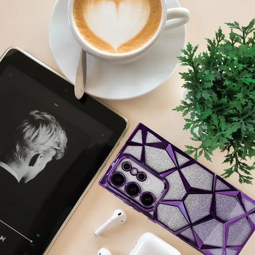 Gradient Glitter Electroplated 3D Cube, Diamond Back Cover - Purple