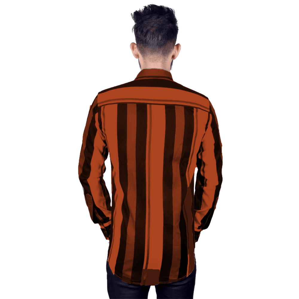 Regular Fit Solid Cotton Lycra Shirt for Men Long Sleeves - Orange - Guleel