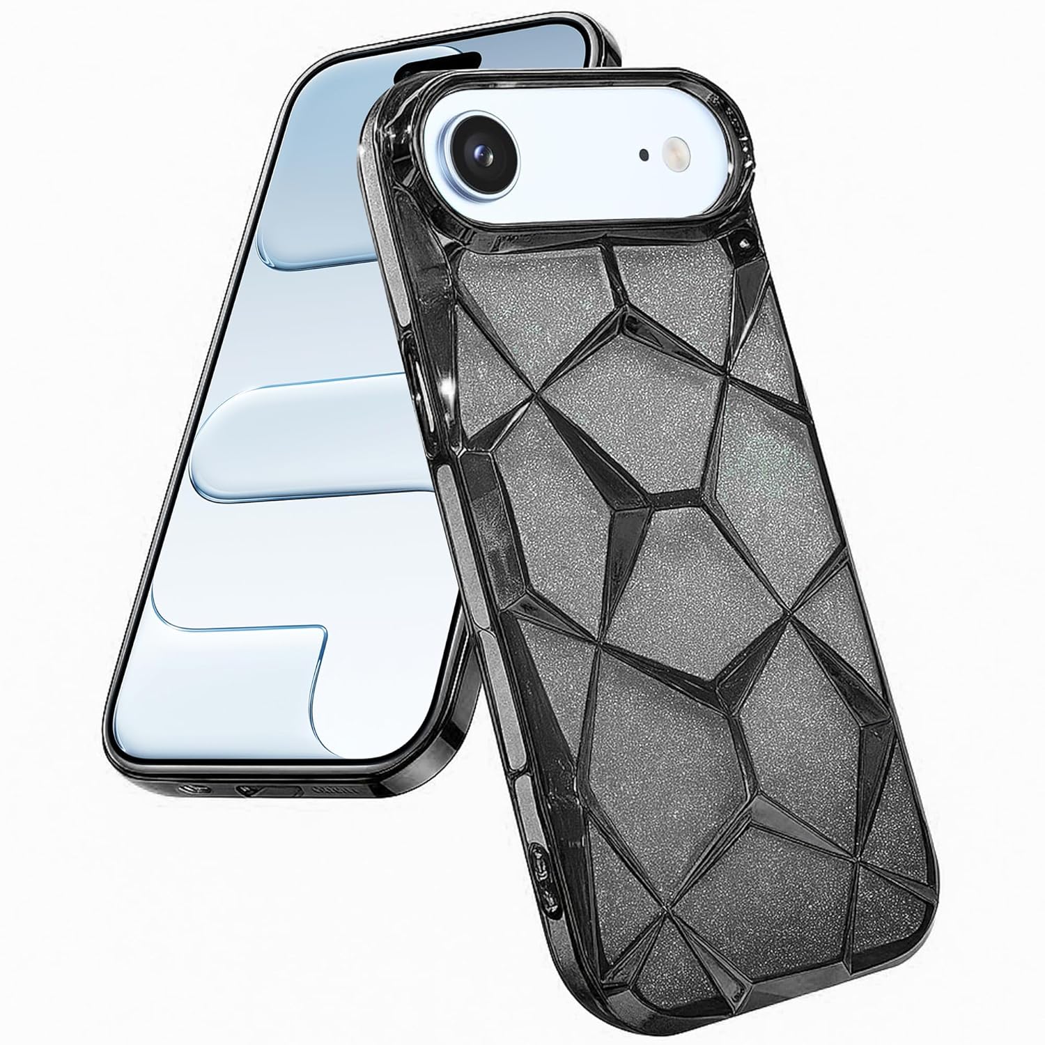 iPhone 17 Air Gradient Glitter Electroplated 3D Cube, Diamond Back Cover - Black