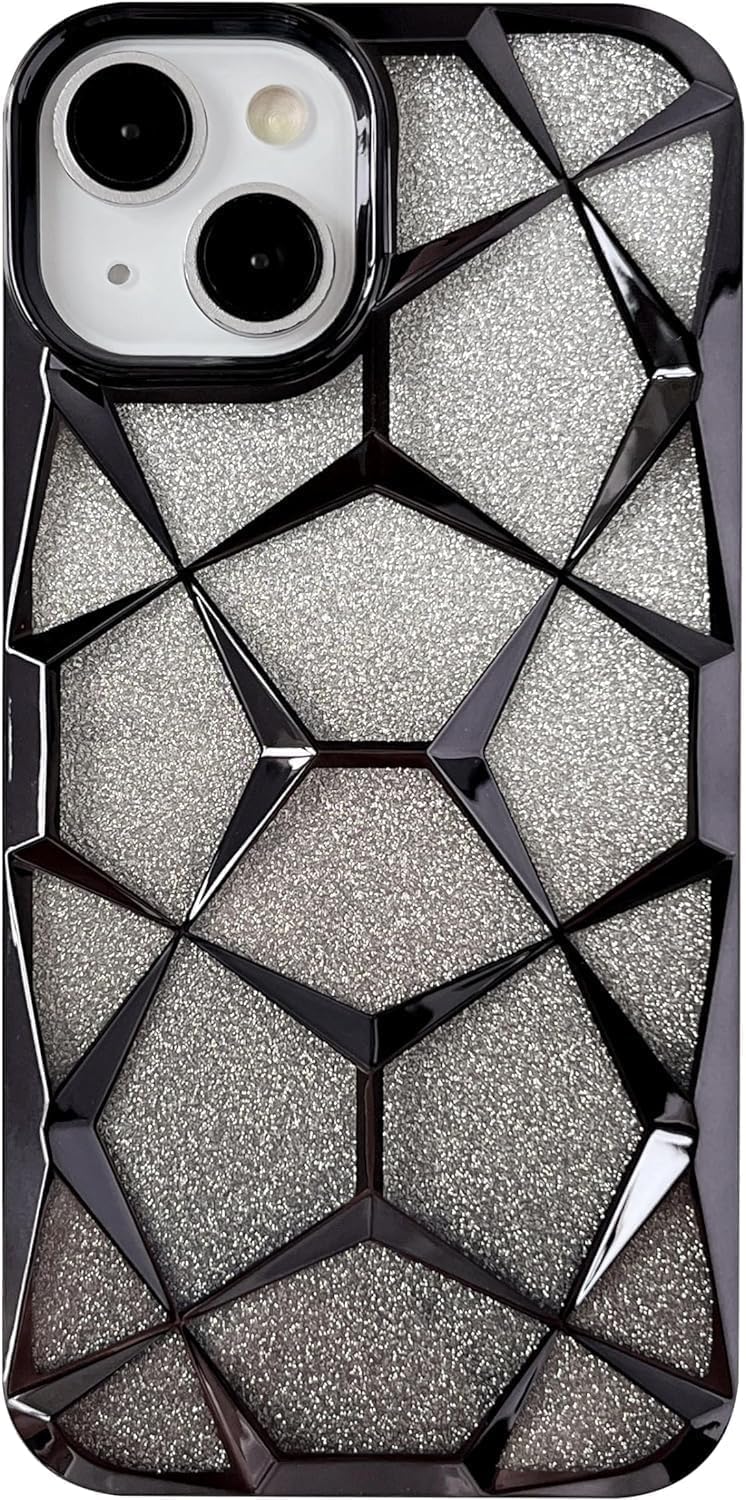 Gradient Glitter Electroplated 3D Cube, Diamond Back Cover - Black