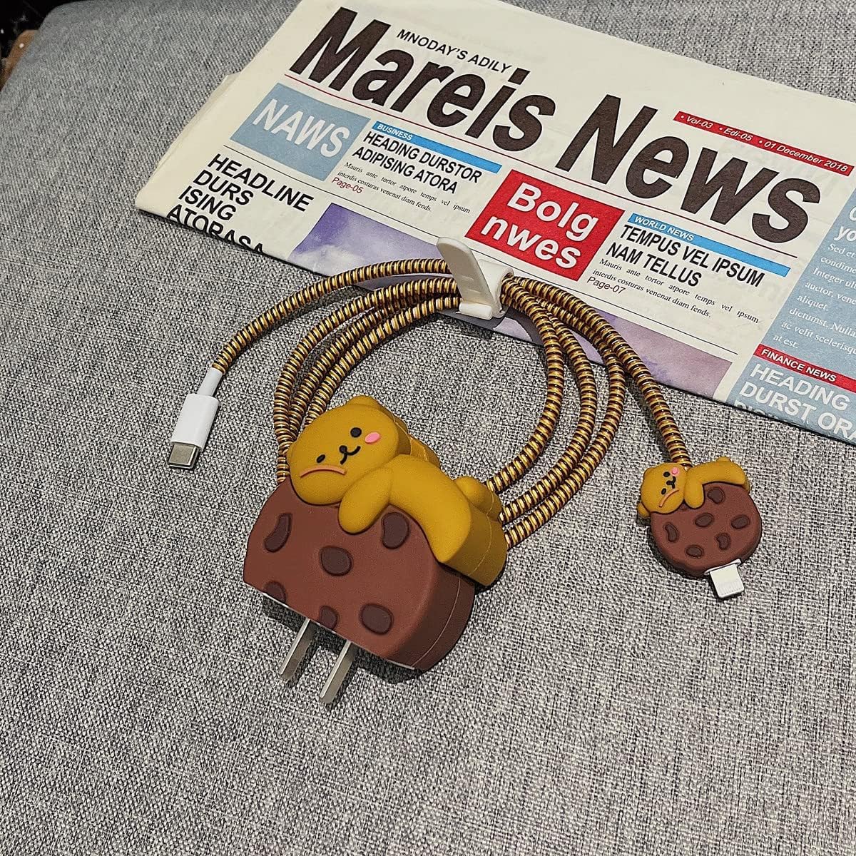 Samsung Cartoon Charger Case Cover for 25W Chargers-Brown Biscuit ( With Wire Cover )