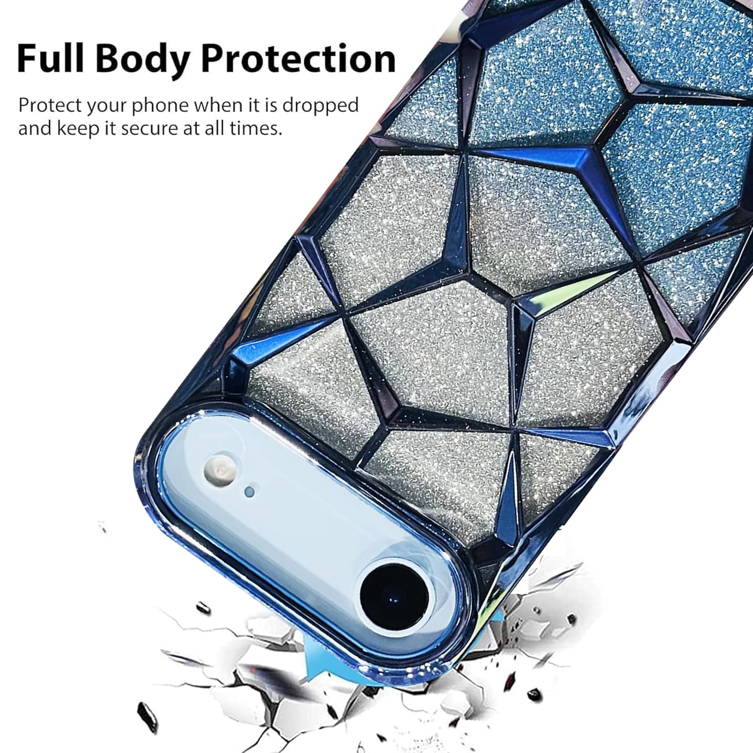 iPhone 17 Air Gradient Glitter Electroplated 3D Cube, Diamond Back Cover - Blue