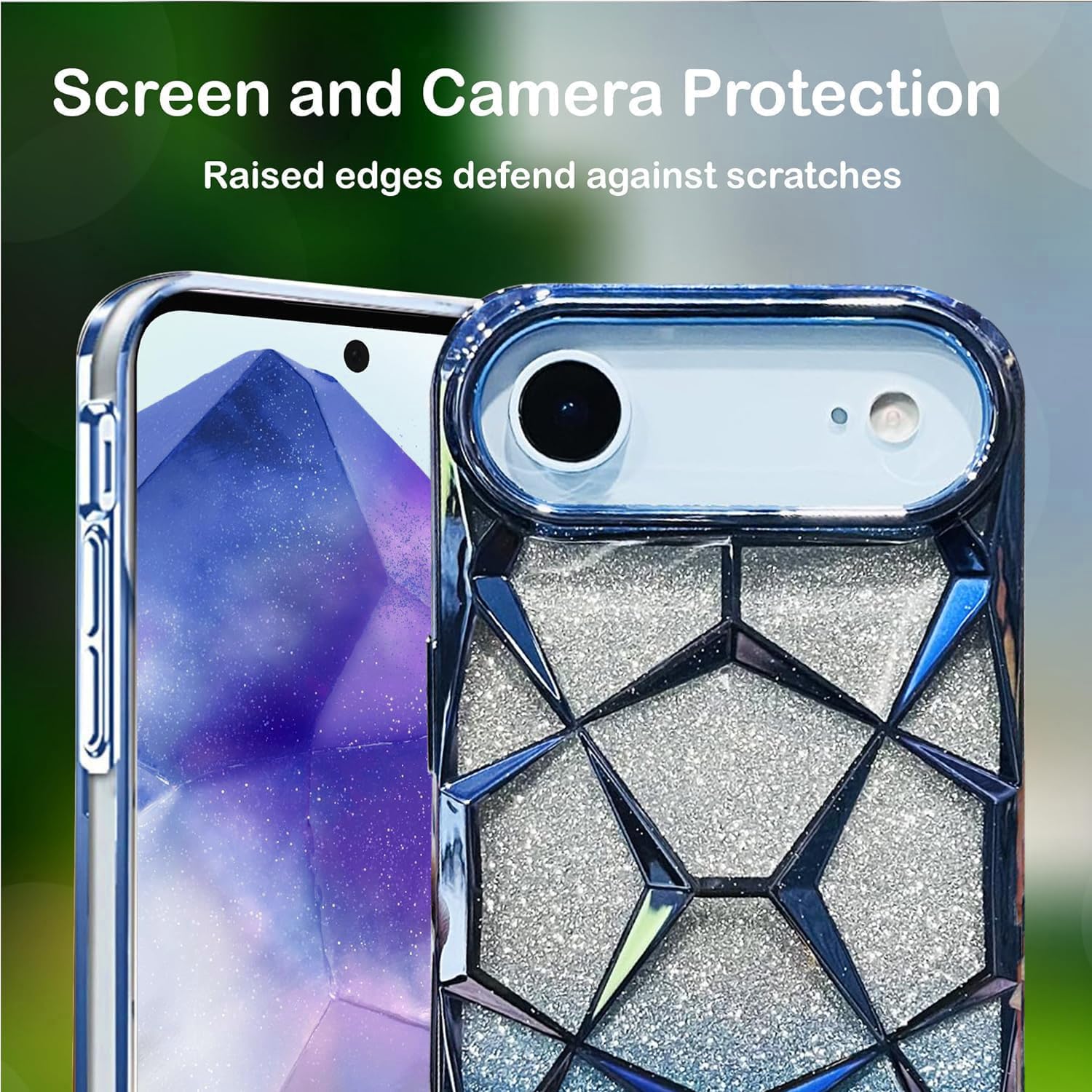 iPhone 17 Air Gradient Glitter Electroplated 3D Cube, Diamond Back Cover - Blue