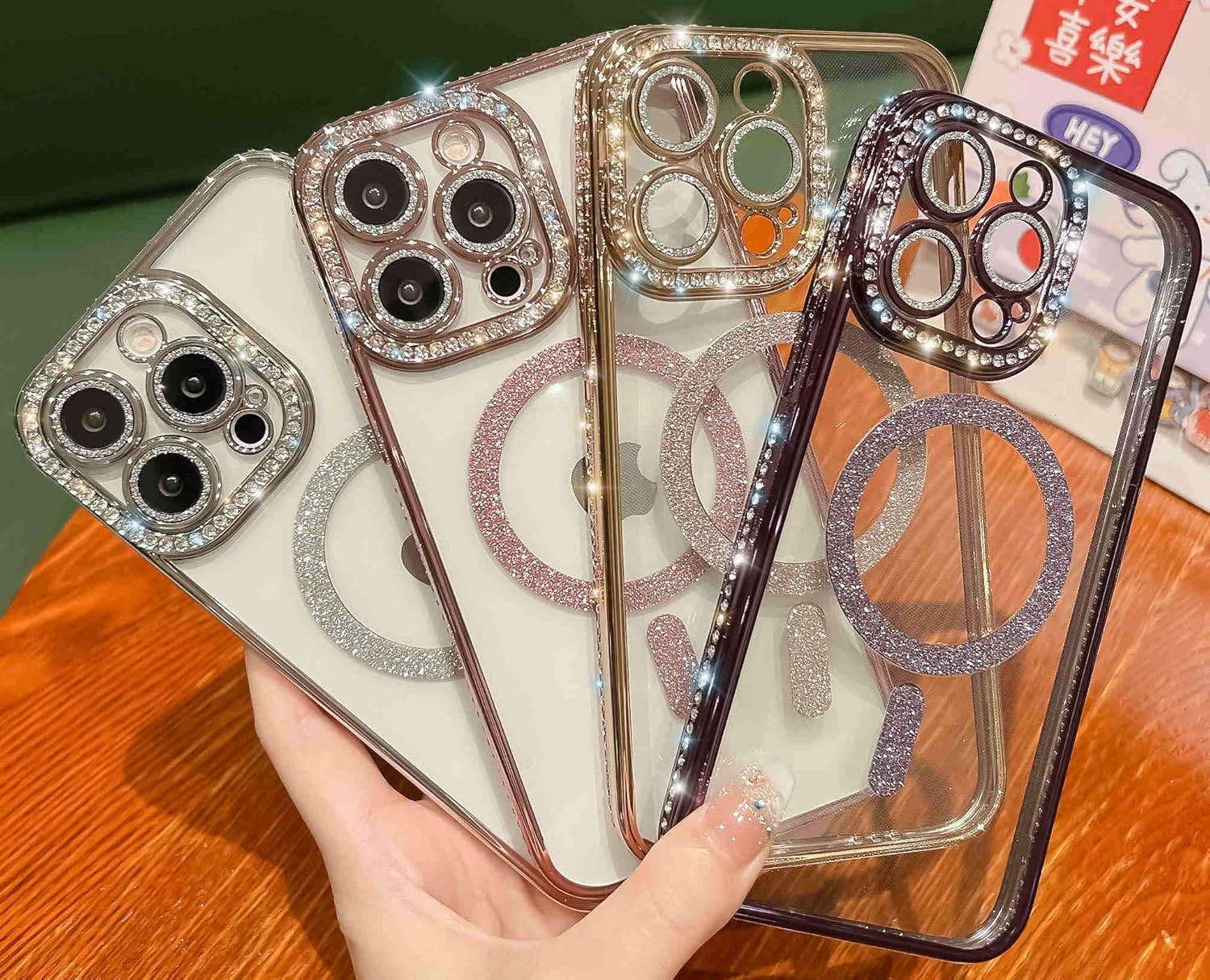 iPhone 16 Glitter Transparent Diamond Wireless Charging Magnetic MagSafe Case - Silver - Guleel