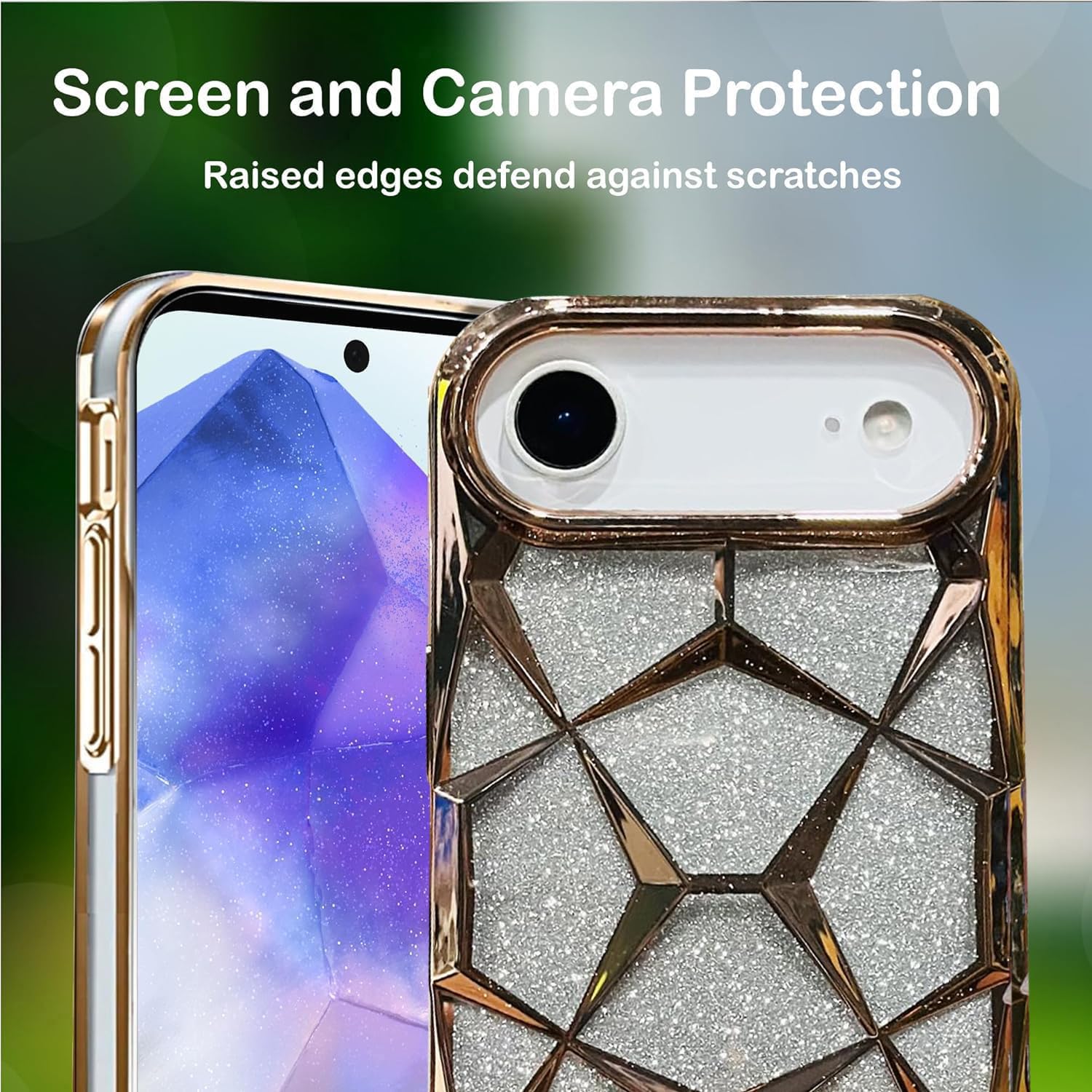 iPhone 17 Air Gradient Glitter Electroplated 3D Cube, Diamond Back Cover - Gold