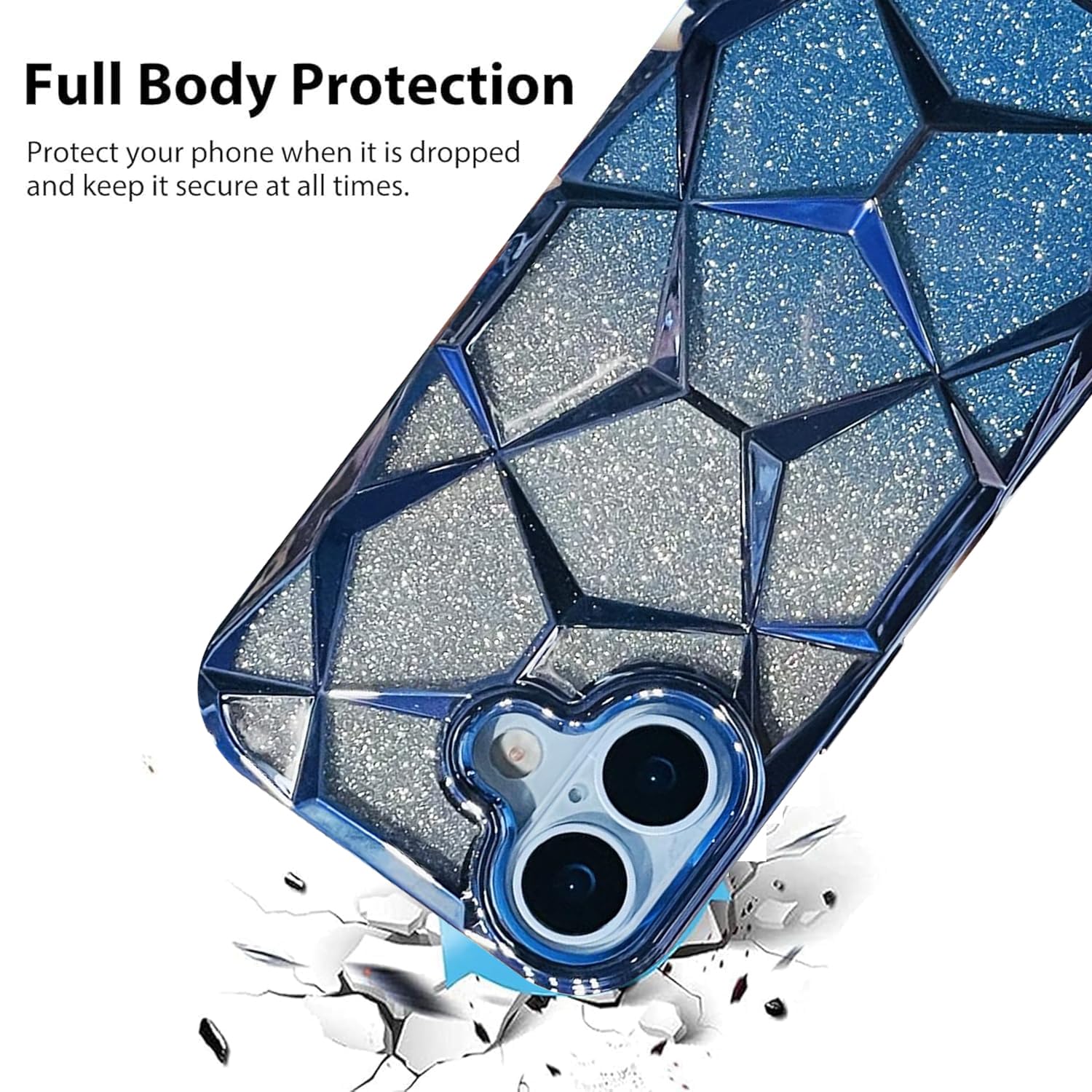 iPhone 17 Gradient Glitter Electroplated 3D Cube, Diamond Back Cover - Blue