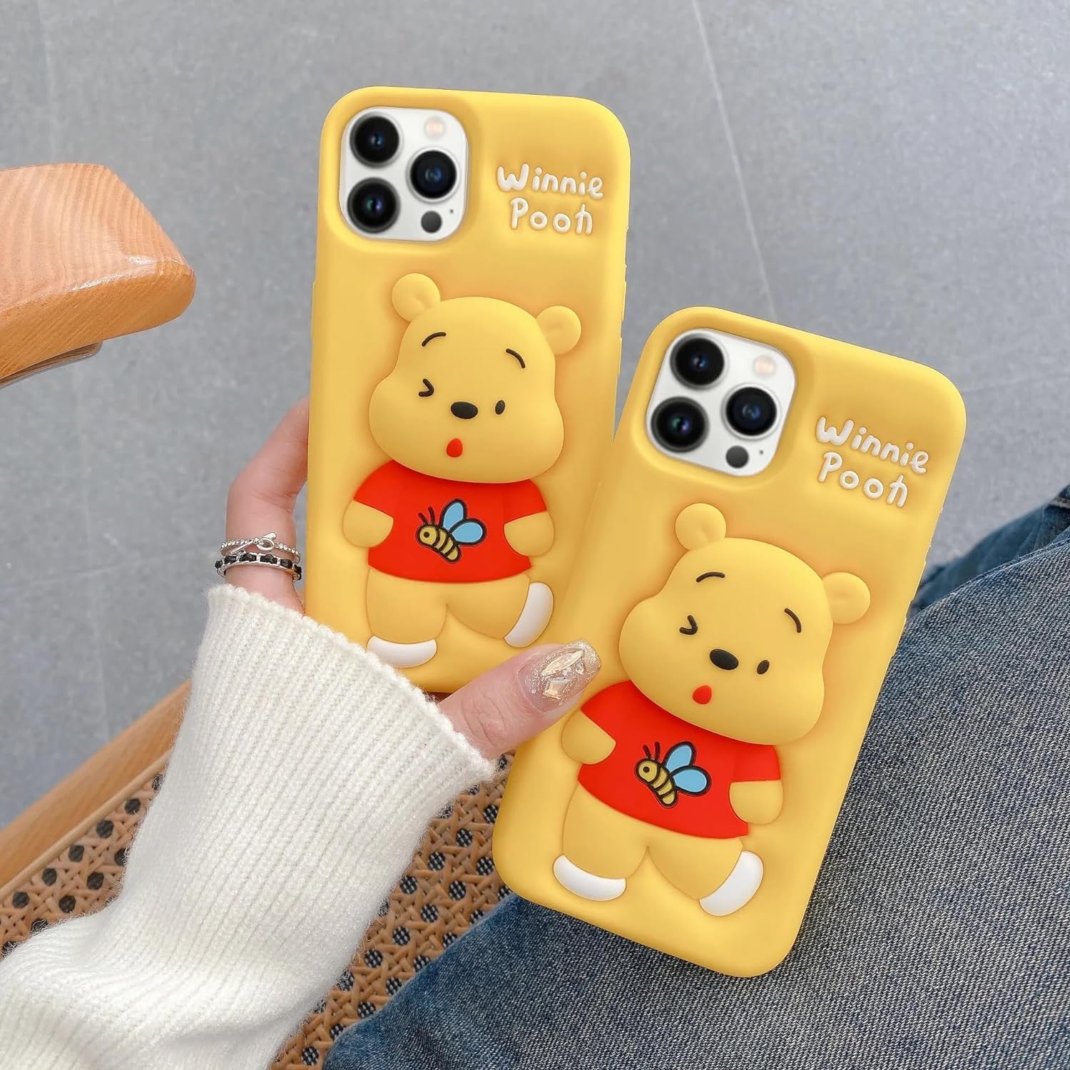 3D Cartoon Winnie the Pooh Yellow Soft Silicone Back Cover - Yellow