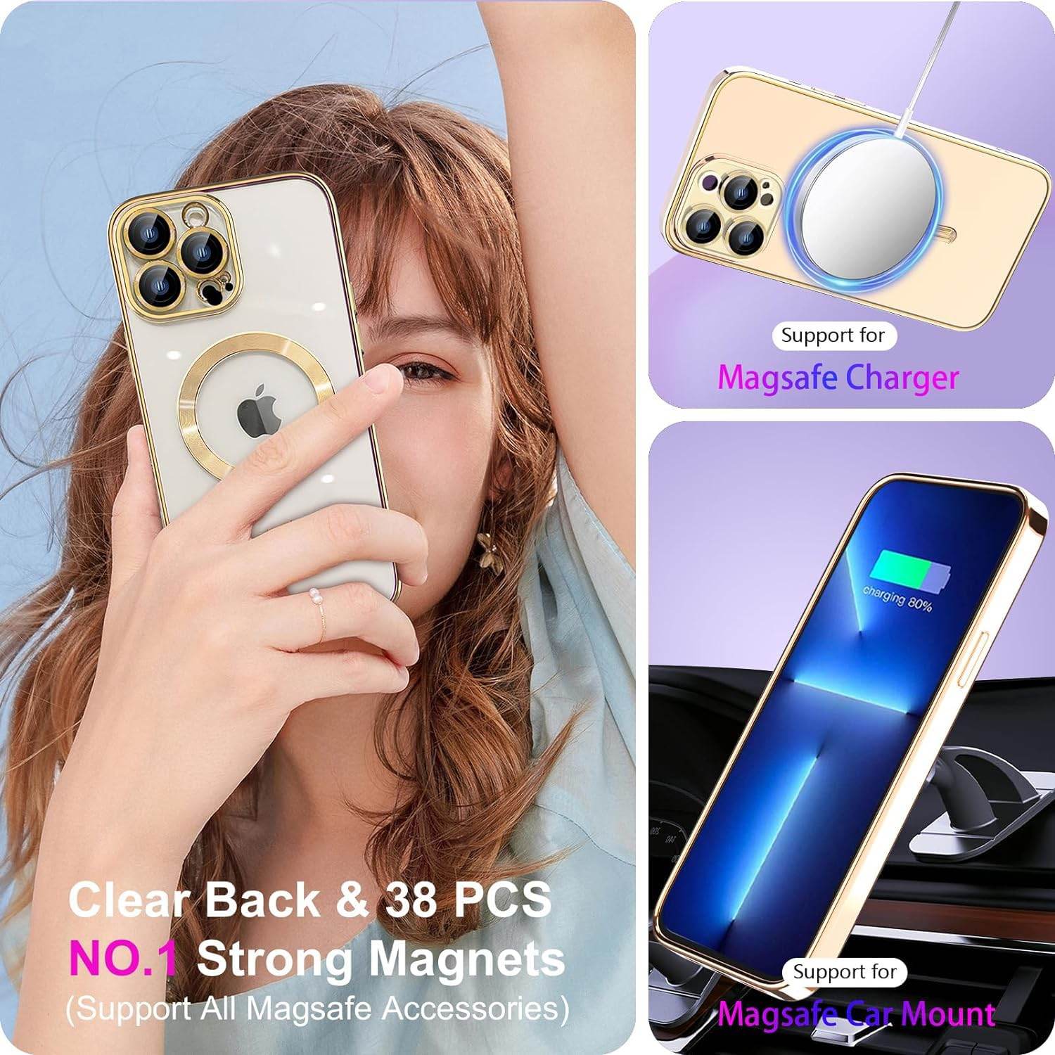 iPhone 15 Pro Max Premium Transparent Silicon Back Case Cover - Gold - Guleel