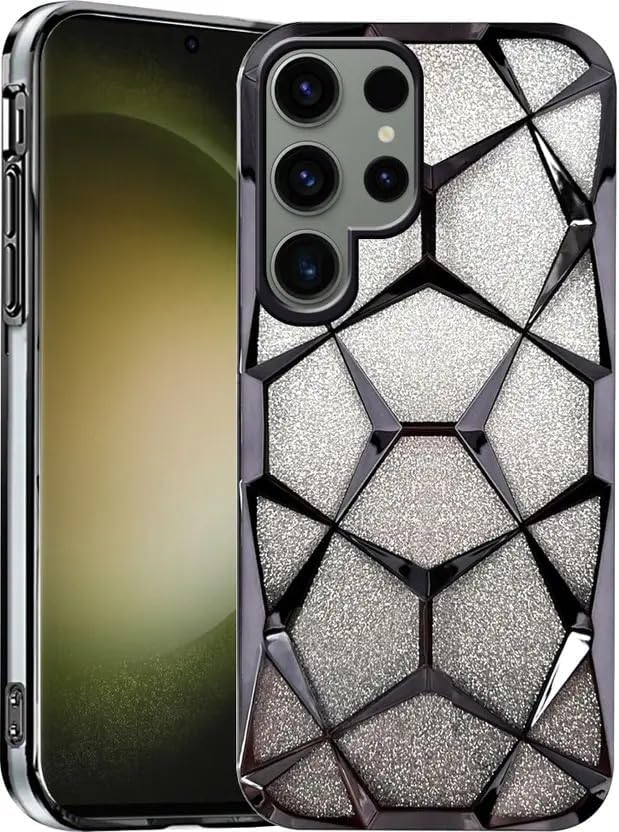 Samsung Galaxy S24 Ultra Gradient Glitter Electroplated 3D Cube, Diamond Back Cover - Black