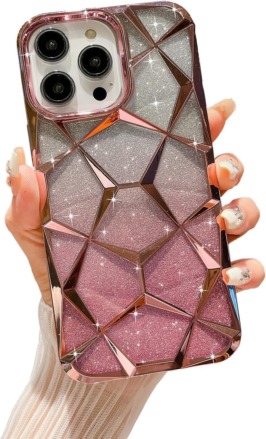 Gradient Glitter Electroplated 3D Cube, Diamond Back Cover - Pink