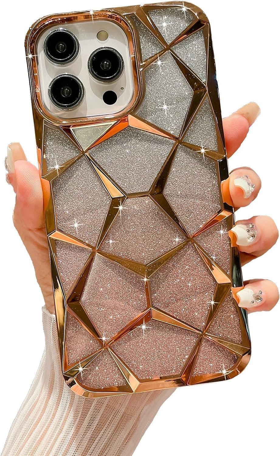 Gradient Glitter Electroplated 3D Cube Diamond Back Cover - Gold