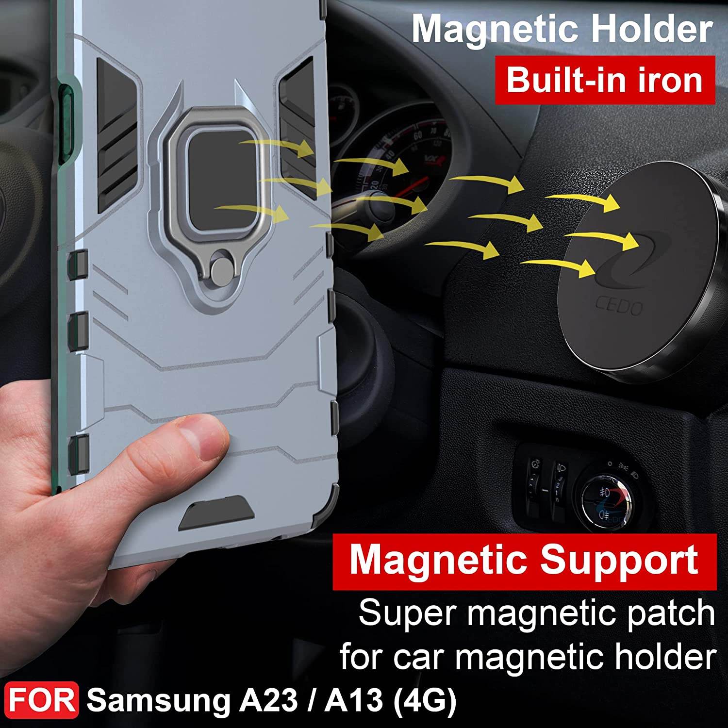 Samsung Galaxy A23 4G Tough Armor Ring Holder & Kickstand in-Built 360 Degree Protection Back Case - Blue - Guleel