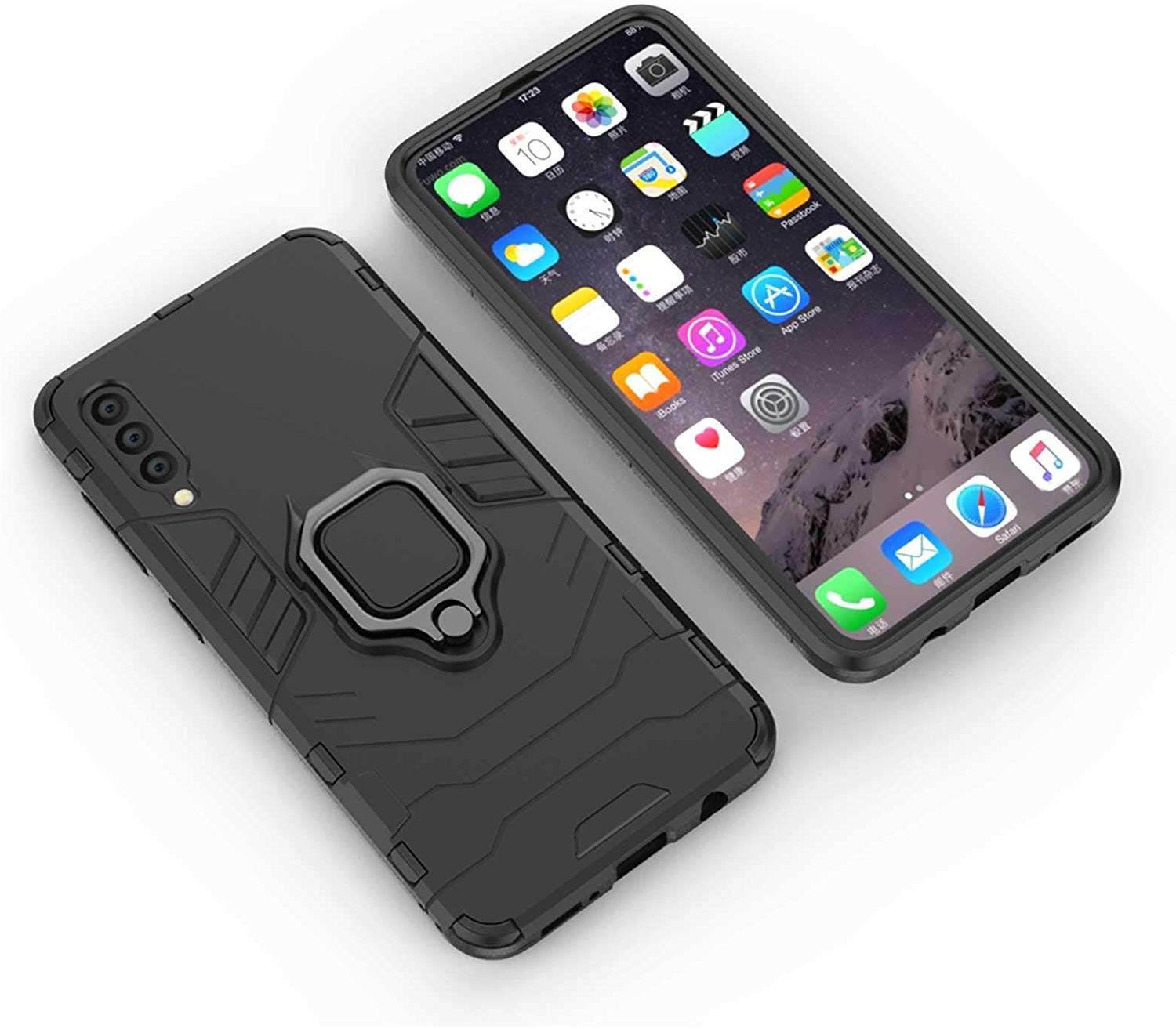 Samsung Galaxy A50s / A50 / A30s Tough Armor Ring Holder & Kickstand in-Built 360 Degree Protection Back Case - Black - Guleel