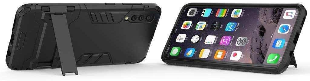 Samsung Galaxy A50s / A50 / A30s Tough Armor Ring Holder & Kickstand in-Built 360 Degree Protection Back Case - Black - Guleel