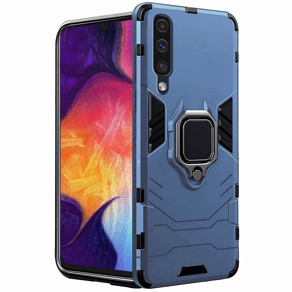 Samsung Galaxy A50s / A50 / A30s Tough Armor Ring Holder & Kickstand in-Built 360 Degree Protection Back Case - Blue - Guleel